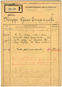 Copertina del fascicolo di confisca dei beni del medico Gino Neppi, 1944, Archivio Storico Intesa Sanpaolo, Patrimonio Cariplo, Credito Fondiario, Fondo EGELI, b. 90, fasc. 11