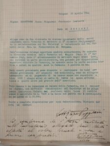 Lettera di Egidio Roggiani, direttore tecnico della farmacia di Ambivere, sulla sua gestione, 1944, Archivio Storico Intesa Sanpaolo, Patrimonio Cariplo, Credito Fondiario, Fondo EGELI, b.120, fasc. 2