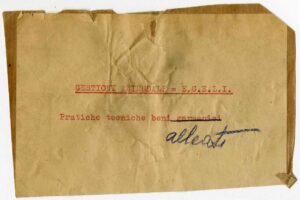 Particolare di un’etichetta apposta sulla documentazione prima del riordino, s.d., Archivio Storico Intesa Sanpaolo, Patrimonio Cariplo, Credito Fondiario, Fondo EGELI