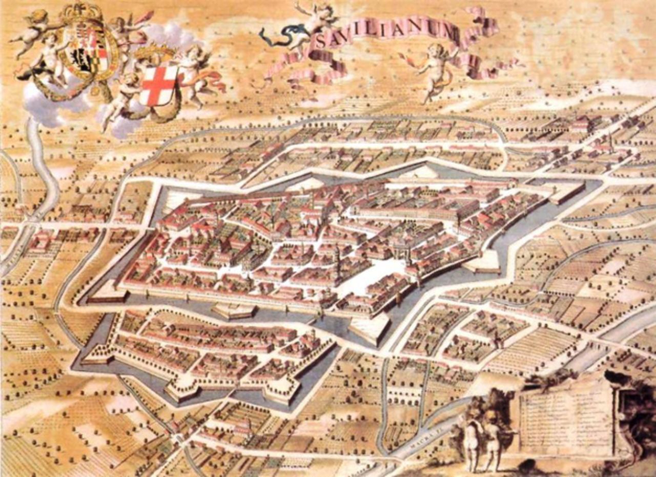 Veduta di Savigliano, dal Theatrum Sabaudie, 1682